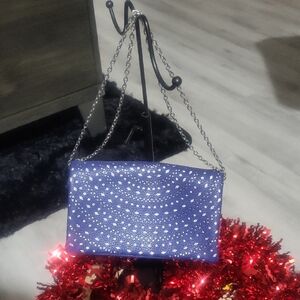 Street Level. Dazzling Blue Clutch with Chain Strap Detachable.